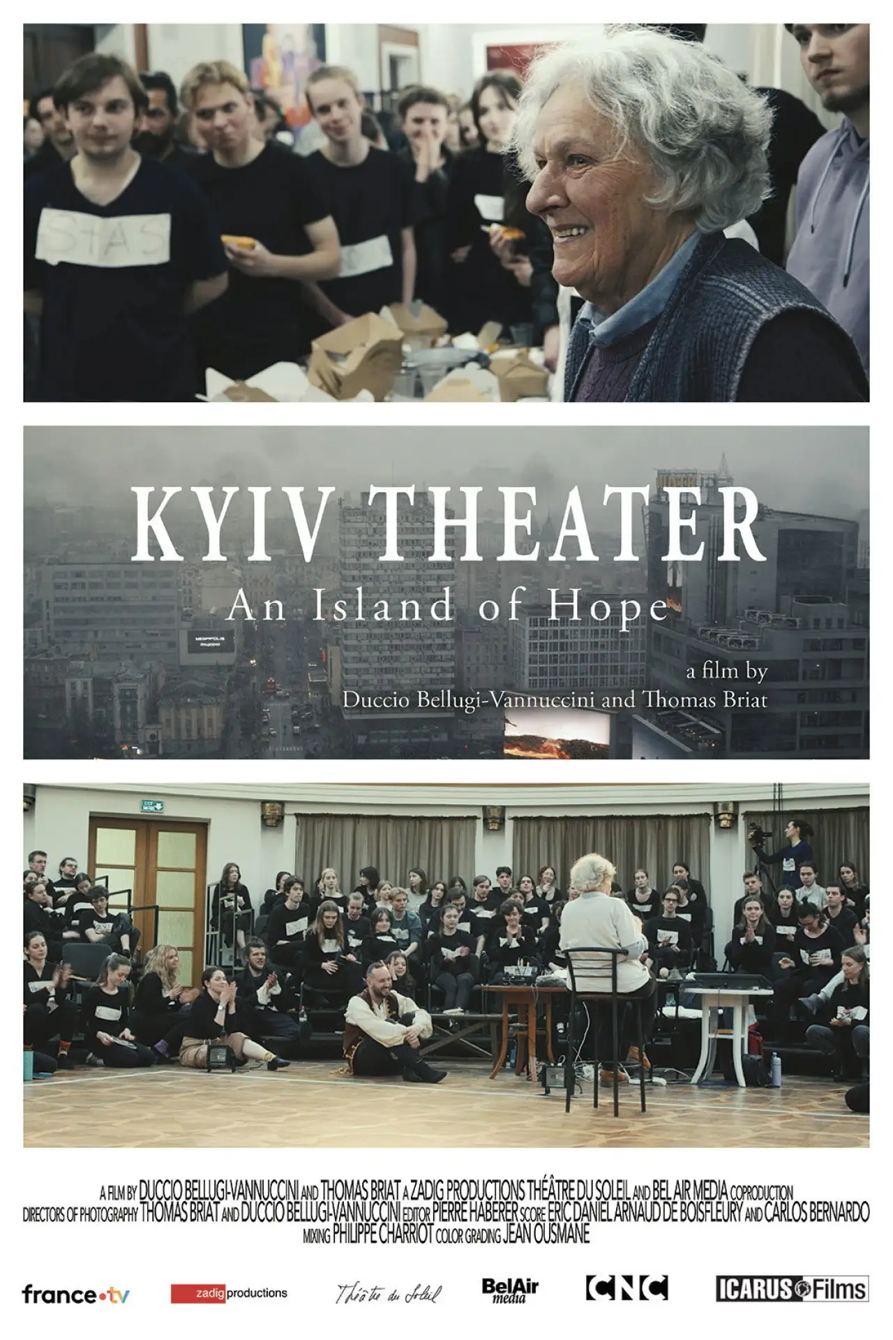 Movie poster "Aux bords de la guerre, Ariane Mnouchkine et le Théâtre du Soleil à Kyiv"