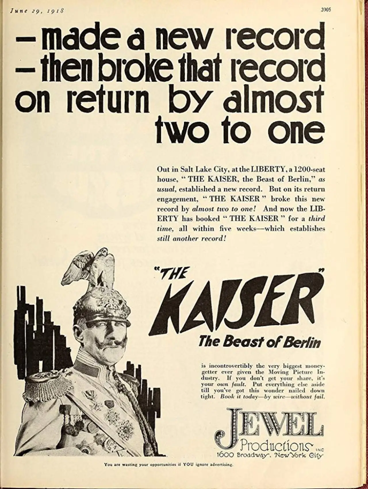 Movie poster "The Kaiser, the Beast of Berlin"