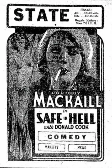 Poster to the movie "Safe in Hell" #1066857