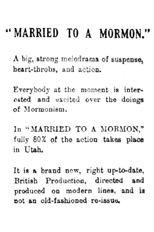 Movie poster "Married to a Mormon"