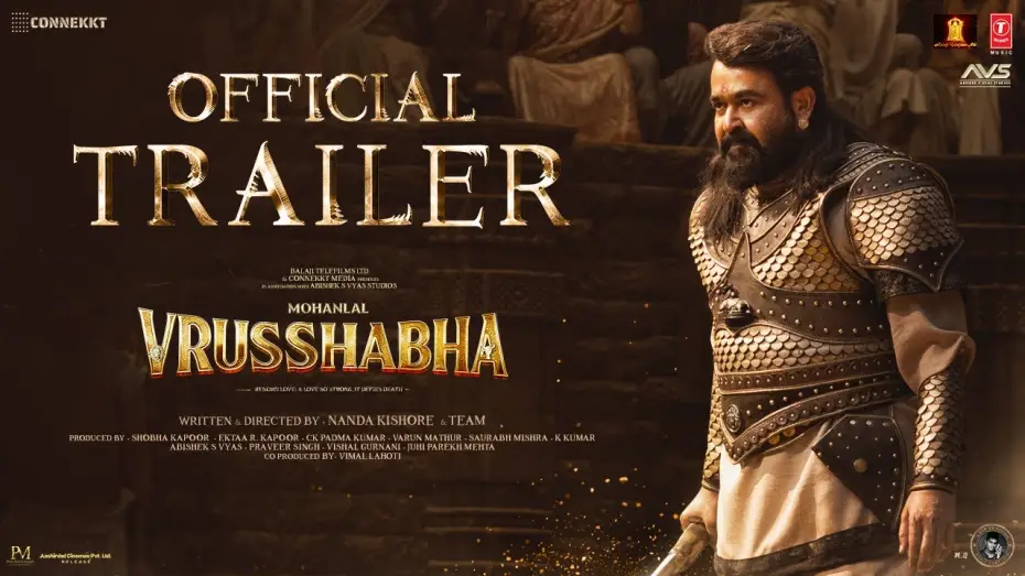 Watch film Vrusshabha | Vrusshabha Official Trailer (Hindi) | Mohanlal as a King | Naandda Kishore | 25th Dec 2025 | Sam CS