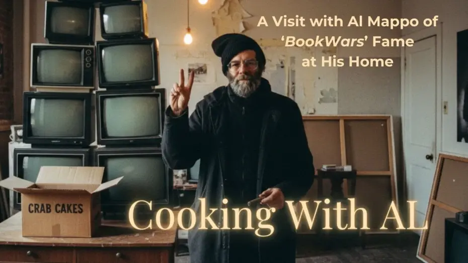 Watch film BookWars — 'Cooking with Al' - 1990's NYC Street Bookseller Al Mappo's Manhattan SRO Studio: Crab Cakes & TVs!