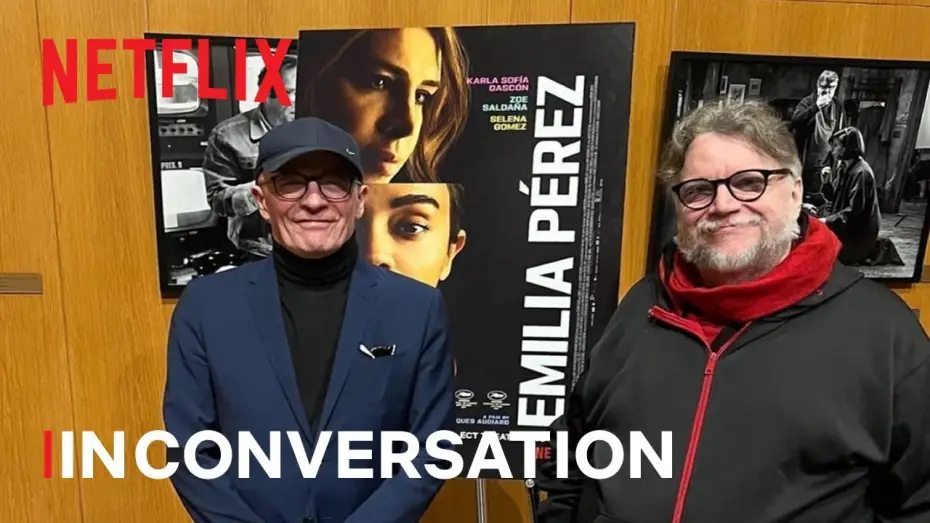 Watch film Emilia P&eacute;rez | Guillermo del Toro & Jacques Audiard discuss Emilia P&eacute;rez