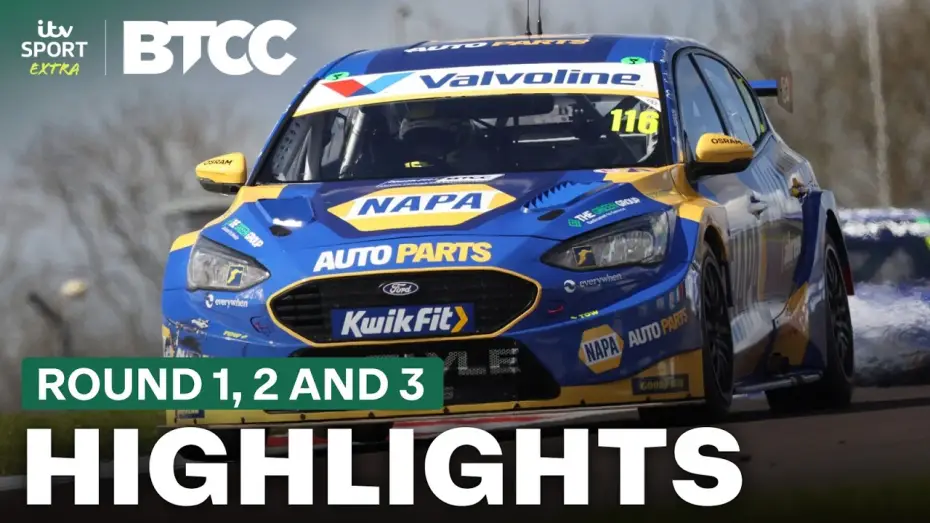 Video for the series British Touring Car Championship Highlights — RACE HIGHLIGHTS: Rd 1,2 & 3 @ Donington Park | ITV Sport x BTCC 2026