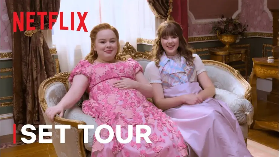 Video for the series Bridgerton — Season 2 | A Sneak Peek Tour With Nicola Coughlan and Claudia Jessie