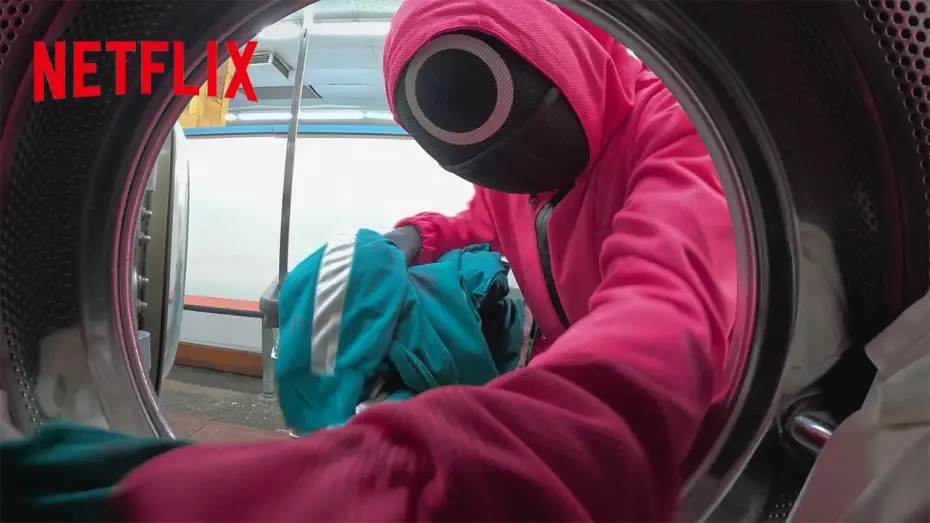 Video for the series Squid Game — Squid Game Pink Guards Spotted At A Local Laundromat