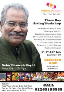 THREE DAY ACTING WORKSHOP by BOLLYWOOD ACTOR RAMESH GOYAL