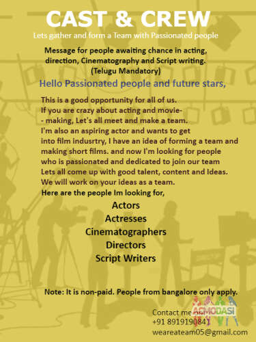 Cast & Crew call- Only Bangalore based people